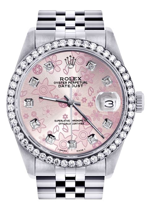 pink flower dial rolex lady datejust band markings|pink Rolex watch with diamonds.